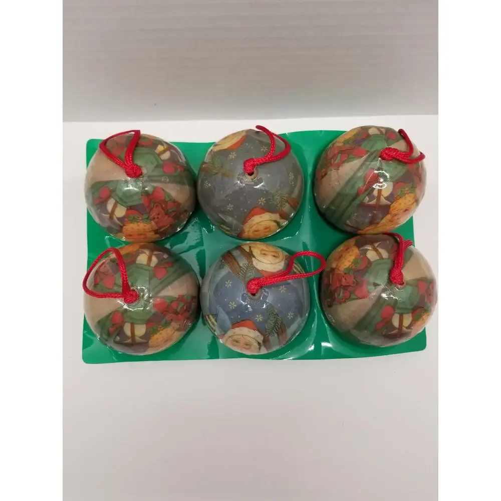 Vintage Christmas Old World Father Santa Claus Decoupage Ornaments Set of 6